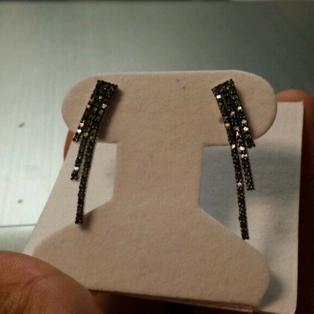 Dramatic 1ct Black Diamond Multi-Row Line Earrings - Picture 4 of 8